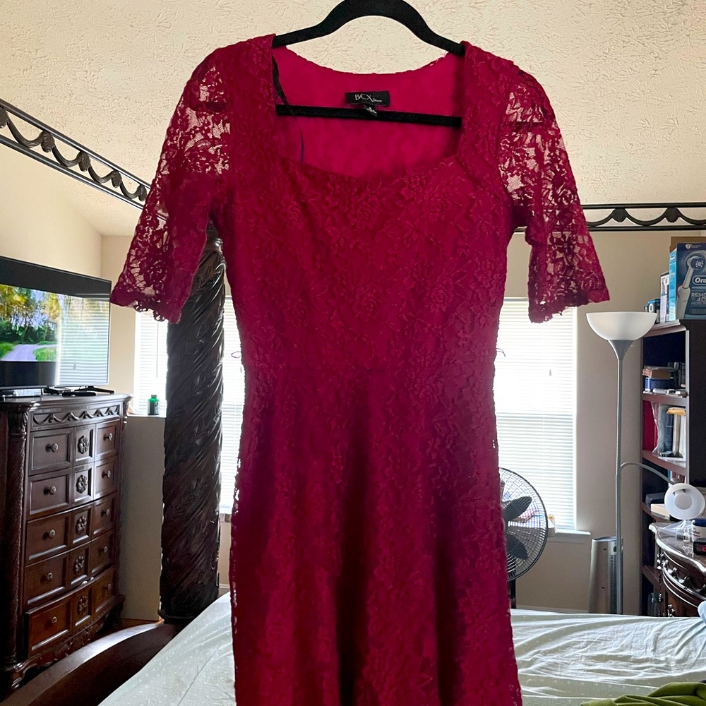Red lace fit and flare dress